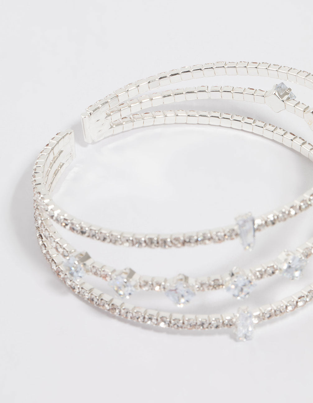 Silver Cubic Zirconia Layered Wrist Cuff