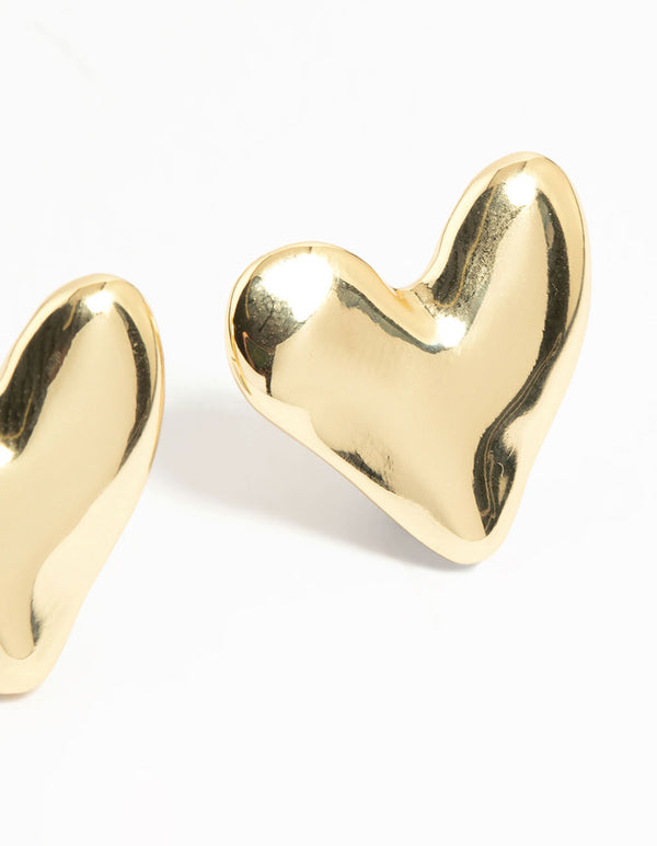 Gold Plated Organic Heart Stud Earrings