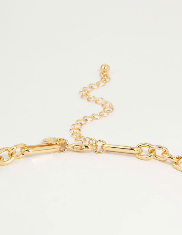 Gold Plated Mixed Link Y-Necklace
