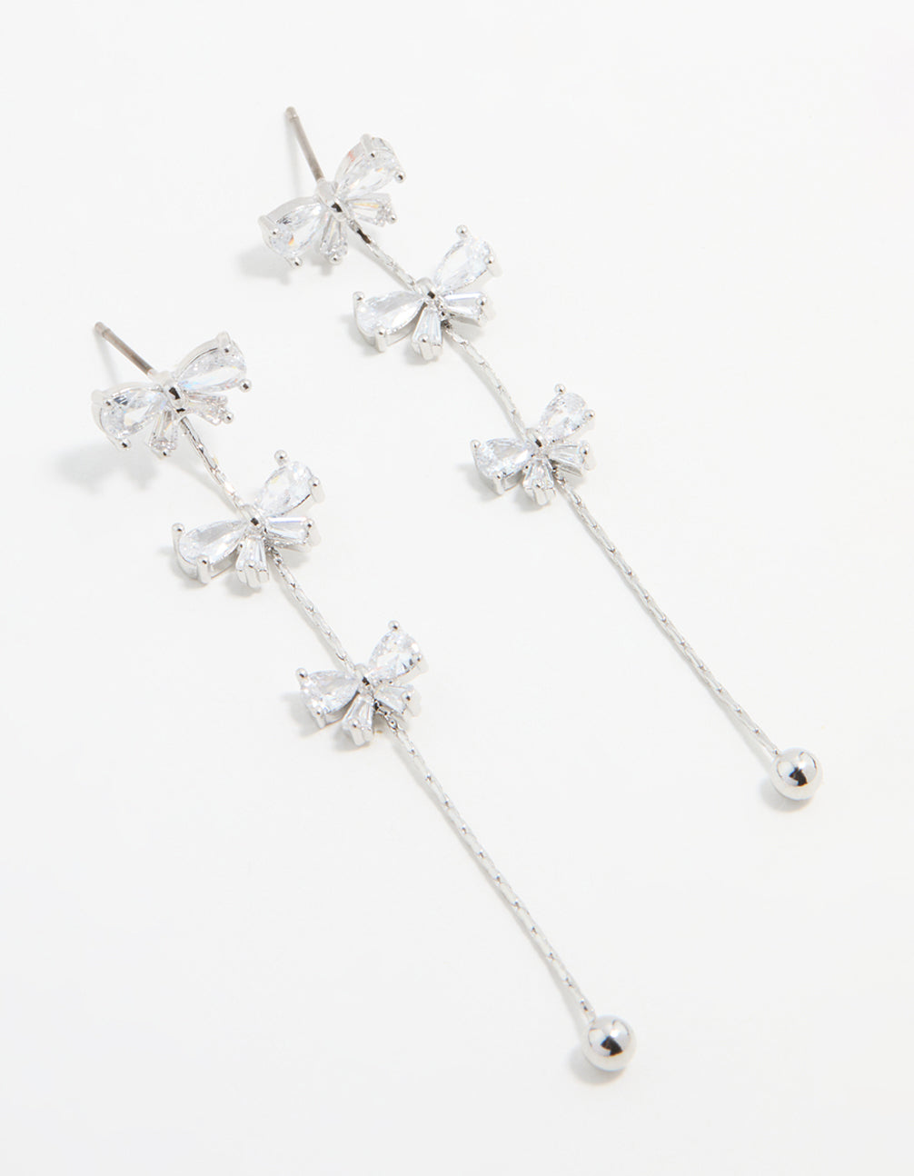 Silver Cubic Zirconia Mini Bow Drop Earrings