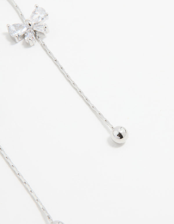 Silver Cubic Zirconia Mini Bow Drop Earrings
