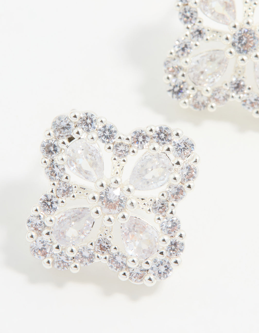 Silver Cubic Zirconia Floral Stud Earrings