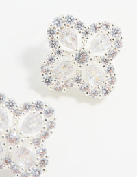 Silver Cubic Zirconia Floral Stud Earrings - link has visual effect only