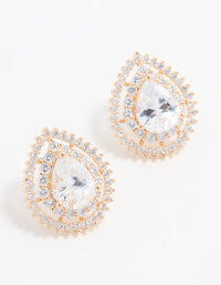 Gold Cubic Zirconia Sparkling Pear Stud Earrings - link has visual effect only