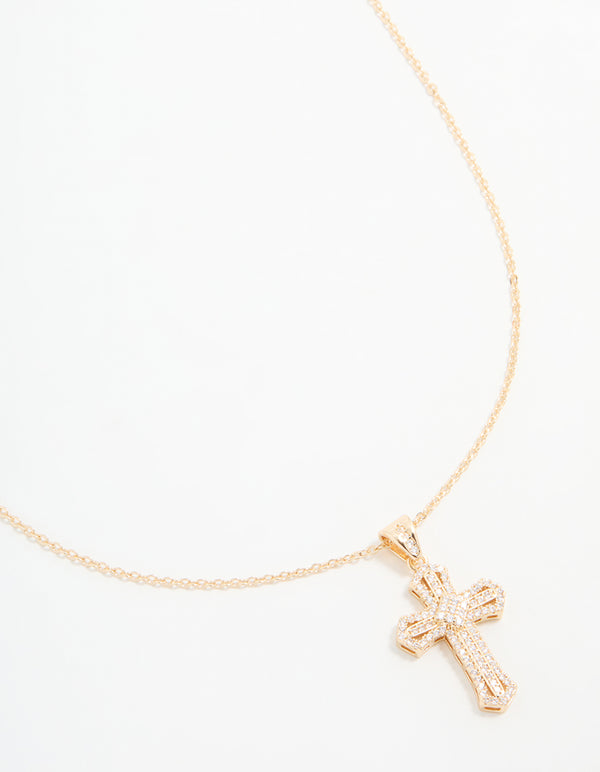 Gold Cubic Zirconia Mini Cross Necklace