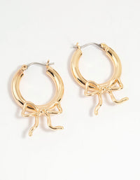 Gold Cutesy Bow Hoop Earrings - link has visual effect only