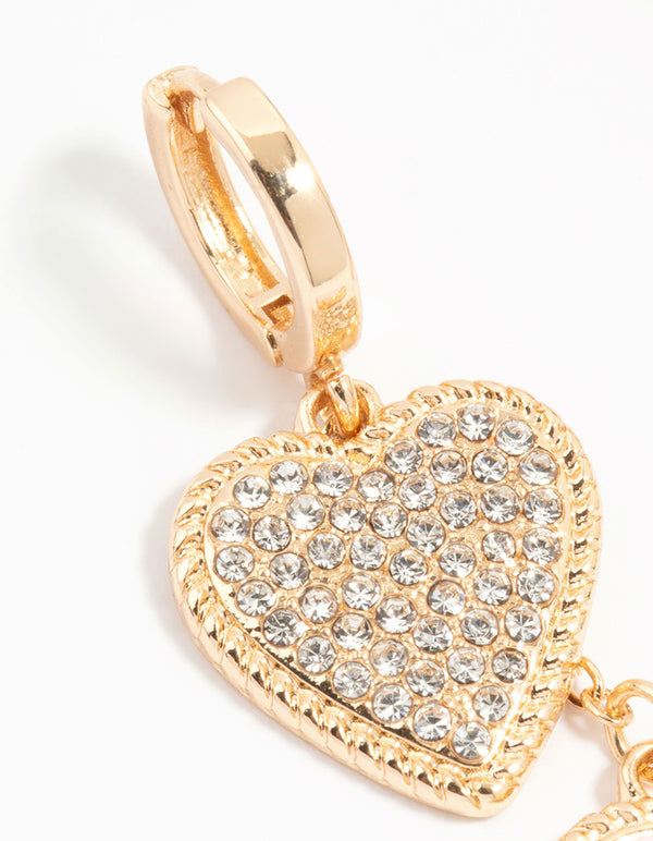 Gold Diamante & Pink Heart Drop Earrings