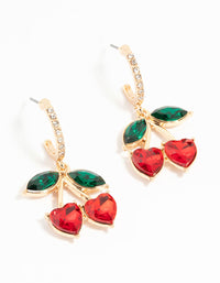 Gold Red Diamante Cherry Hoop Earrings - link has visual effect only