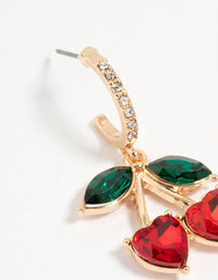 Gold Red Diamante Cherry Hoop Earrings - link has visual effect only