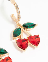 Gold Red Diamante Cherry Hoop Earrings - link has visual effect only