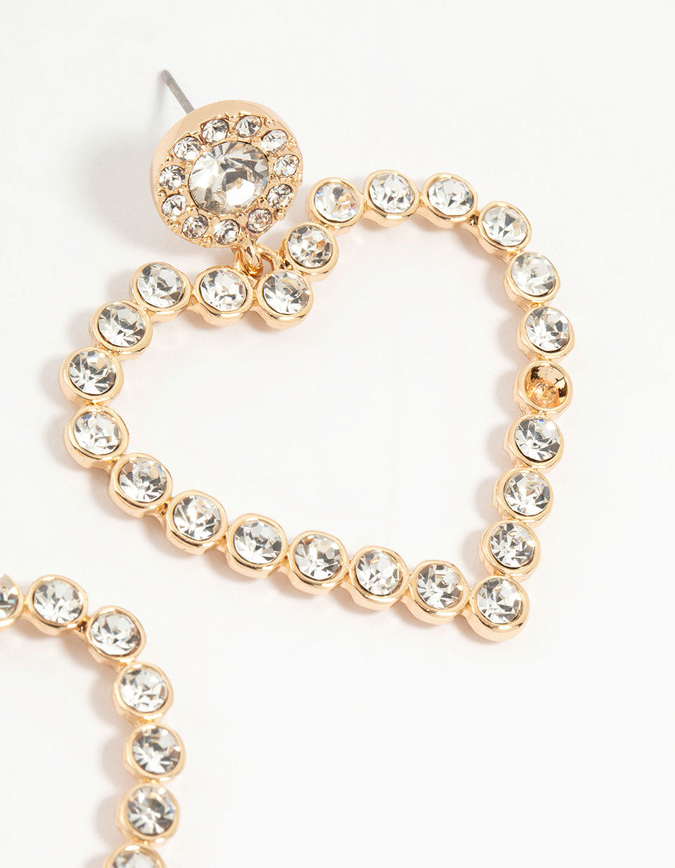 Gold Diamante Mega Heart Drop Earrings