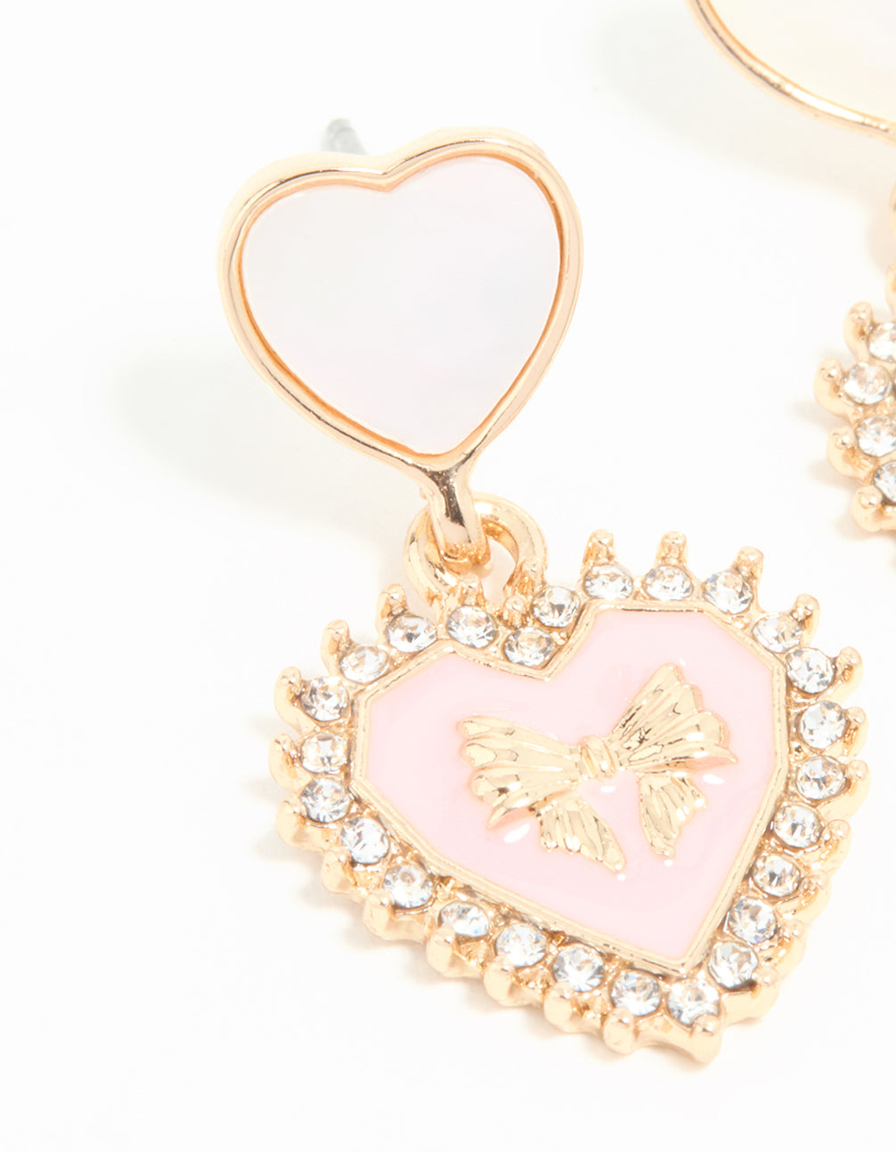 Gold Pink Heart Cushion Drop Earrings