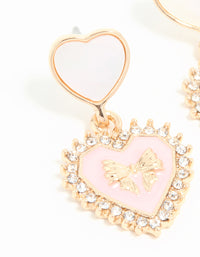 Gold Pink Heart Cushion Drop Earrings - link has visual effect only