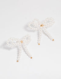 Gold Pearl Bow Stud Earrings - link has visual effect only