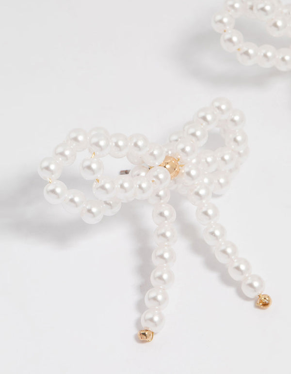 Gold Pearl Bow Stud Earrings
