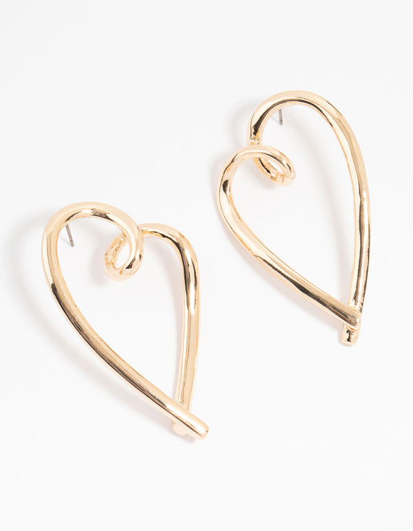 Gold Mega Heart Stud Earrings