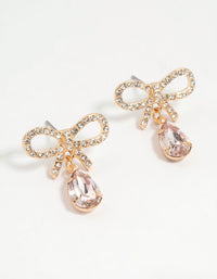 Gold Diamante Dainty Bow Drop Earrings - link has visual effect only