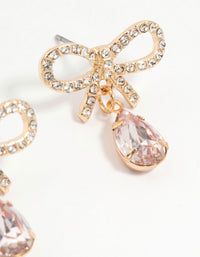 Gold Diamante Dainty Bow Drop Earrings - link has visual effect only