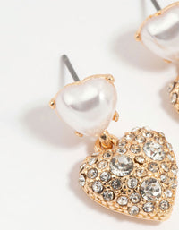 Gold Diamante & Pearl Heart Drop Earrings - link has visual effect only