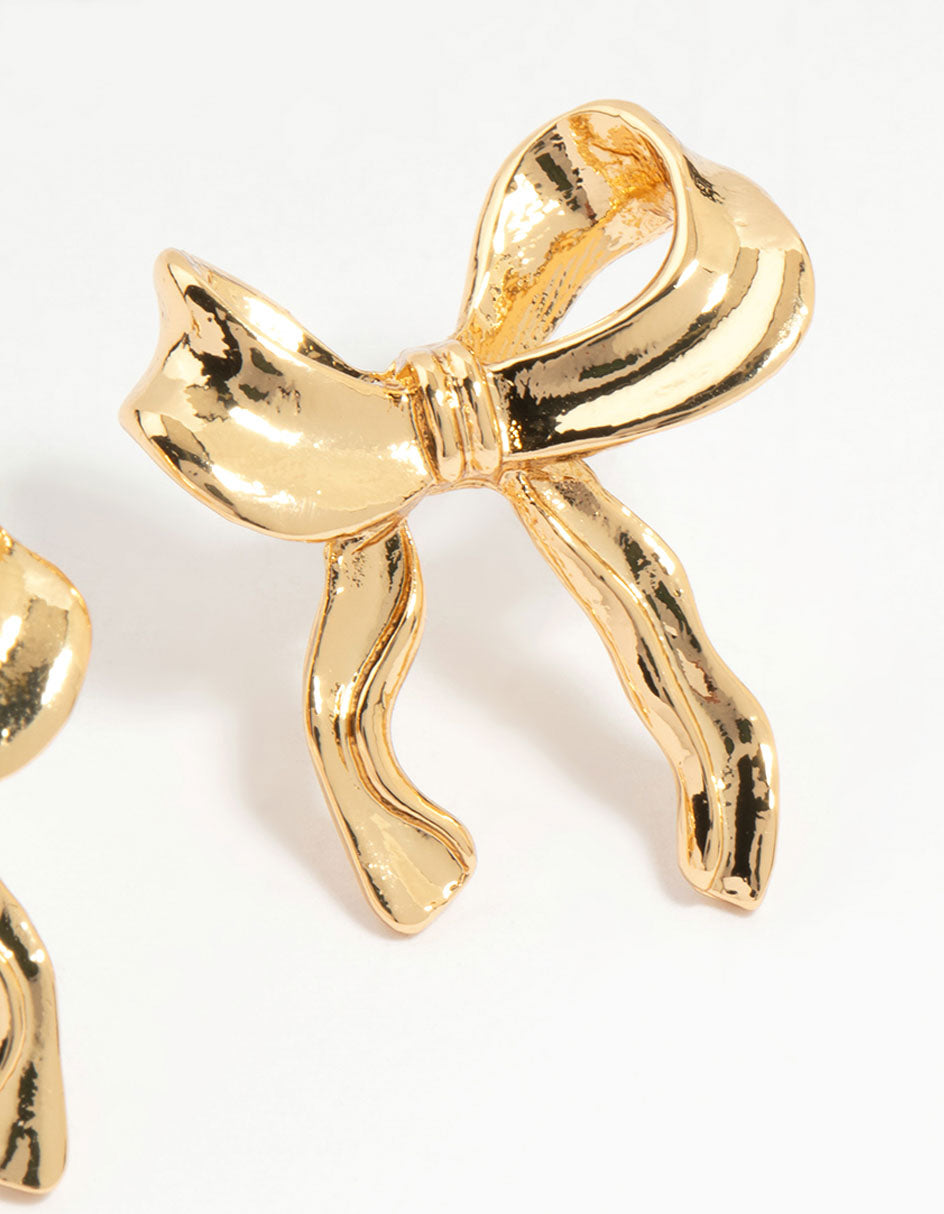 Gold Lovely Bow Stud Earrings