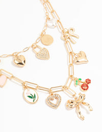 Gold Heart & Bow Charm Necklace - link has visual effect only