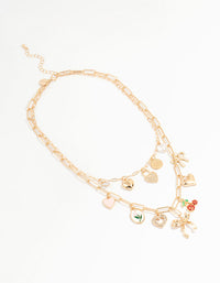 Gold Heart & Bow Charm Necklace - link has visual effect only