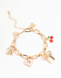 Gold Cherry & Heart Charm Bracelet - link has visual effect only
