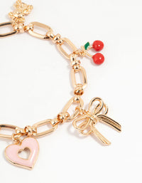 Gold Cherry & Heart Charm Bracelet - link has visual effect only