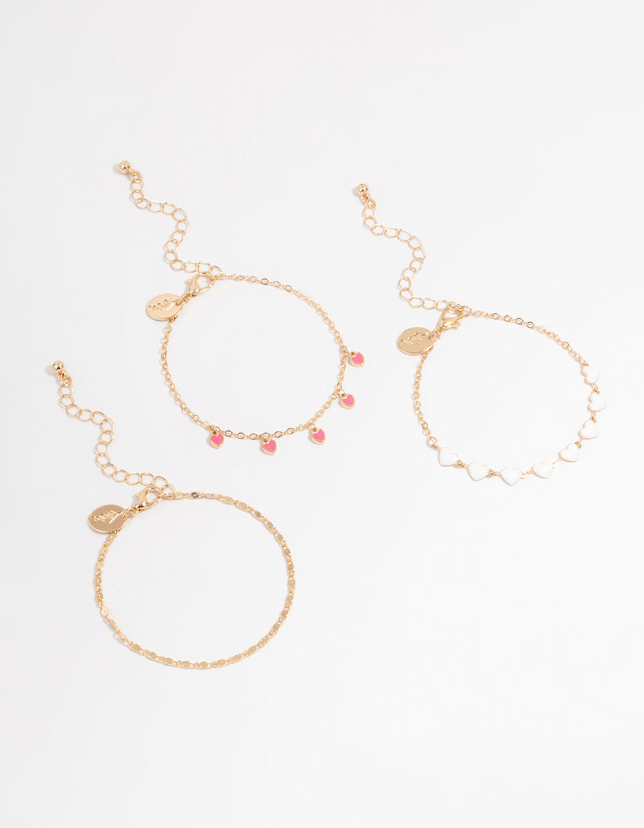 Gold Heart Bracelets 3-Pack