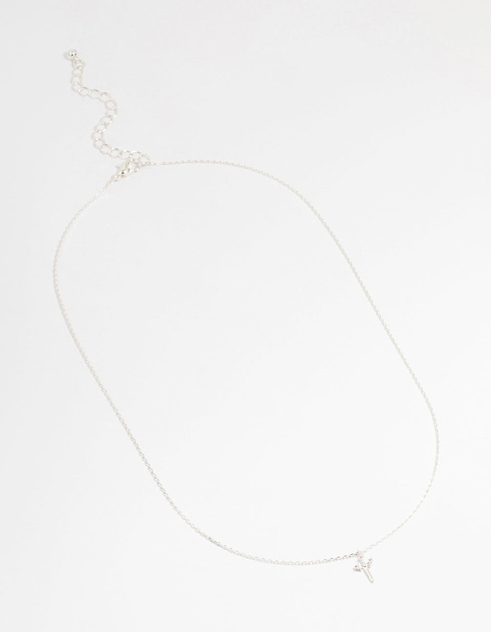 Silver Plated Cubic Zirconia Mini Cross Pendant Necklace
