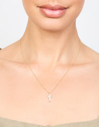 Gold Plated Mother Of Pearl Cross Pendant Necklace - link has visual effect only