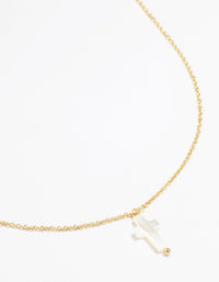 Gold Plated Mother Of Pearl Cross Pendant Necklace - link has visual effect only