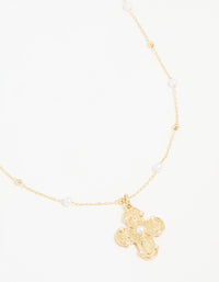 Gold Plated Pearl Station Cross Necklace - link has visual effect only
