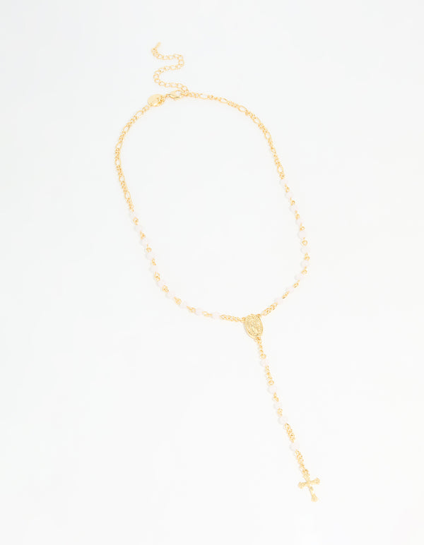 Gold Plated Rose Quartz Y-Necklace