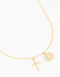 Gold Plated Cross & Mary Charm Necklace - link has visual effect only