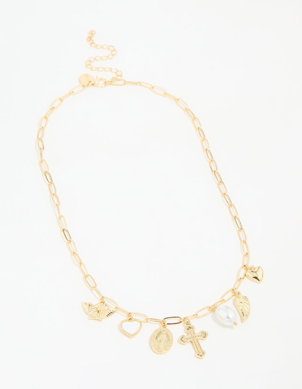 Gold Plated Cross & Pearl Charm Necklace