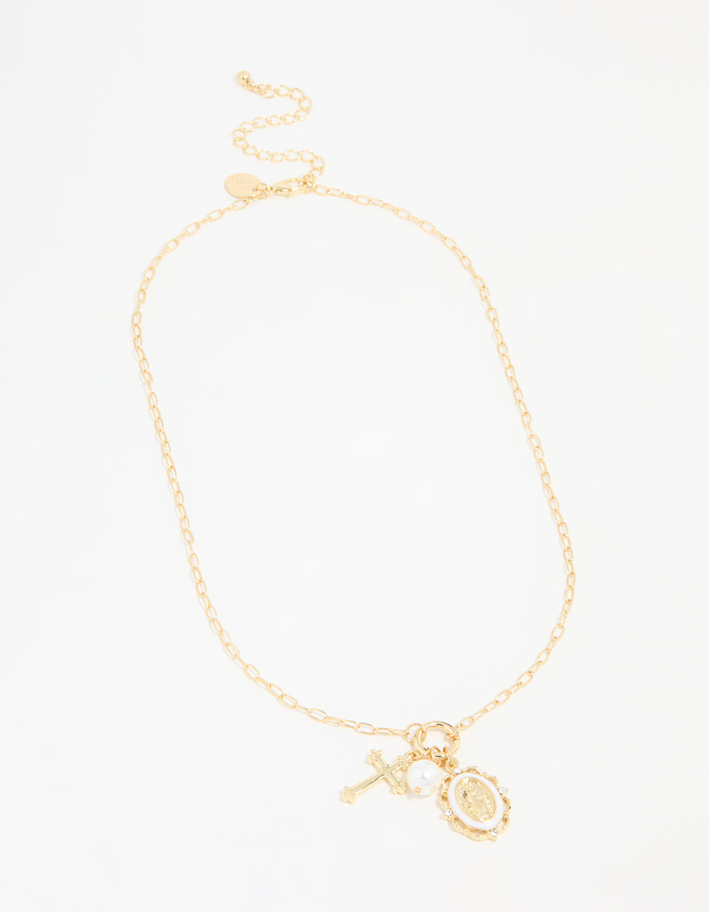 Gold Plated Pearl Cross Necklace