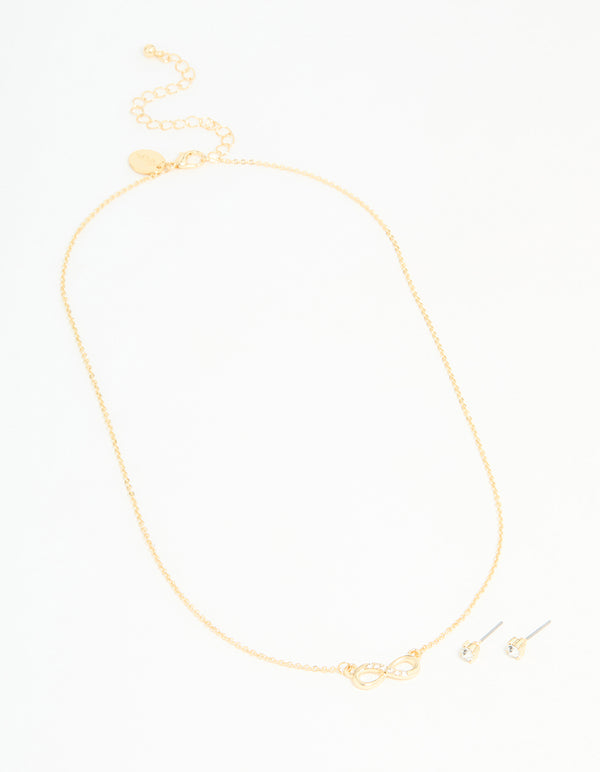 Gold Plated Infinity Pendant Necklace & Earrings Set