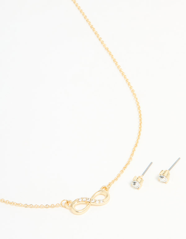 Gold Plated Infinity Pendant Necklace & Earrings Set