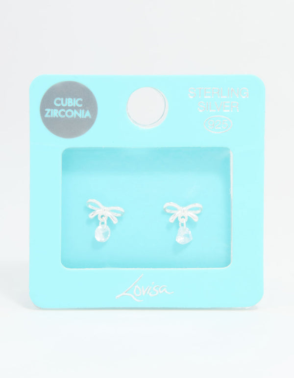 Sterling Silver Cubic Zirconia Bow & Drop Stud Earrings