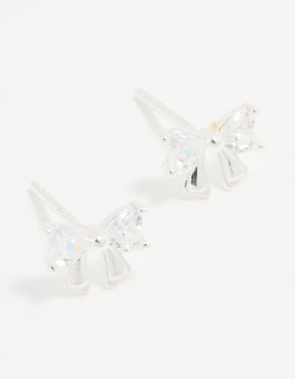Sterling Silver Cubic Zirconia Clean Bow Stud Earrings