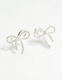 Sterling Silver Textured Thin Bow Stud Earrings - link has visual effect only