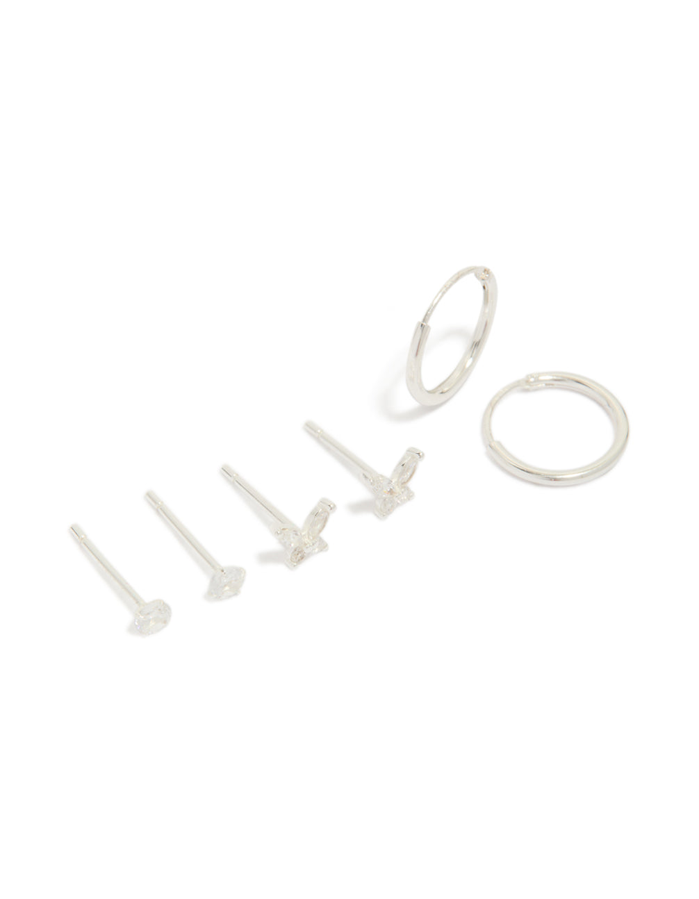 Sterling Silver Cubic Zirconia Butterfly Stud & Hoop Earrings 3-Pack
