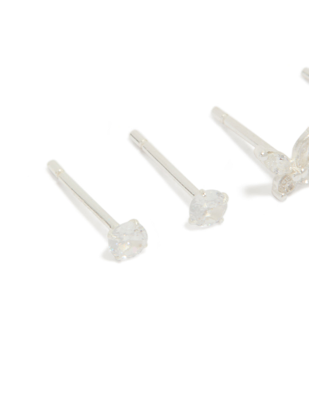 Sterling Silver Cubic Zirconia Butterfly Stud & Hoop Earrings 3-Pack