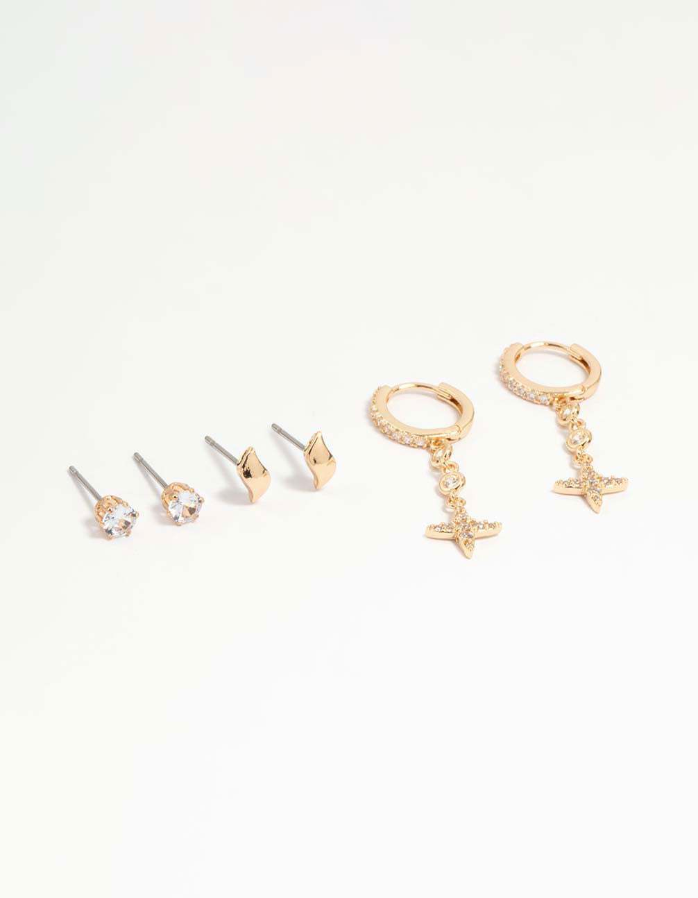 Gold Cubic Zirconia Cross & Stud Earrings 3-Pack