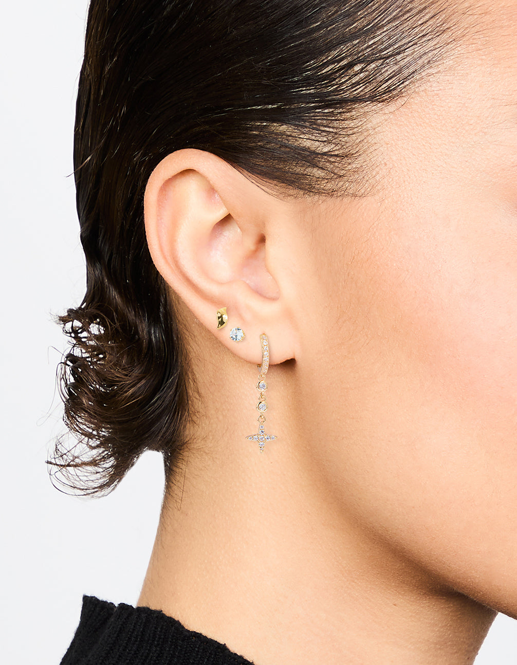 Gold Cubic Zirconia Cross & Stud Earrings 3-Pack