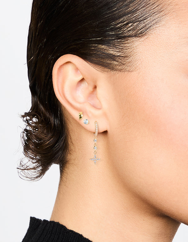Gold Cubic Zirconia Cross & Stud Earrings 3-Pack
