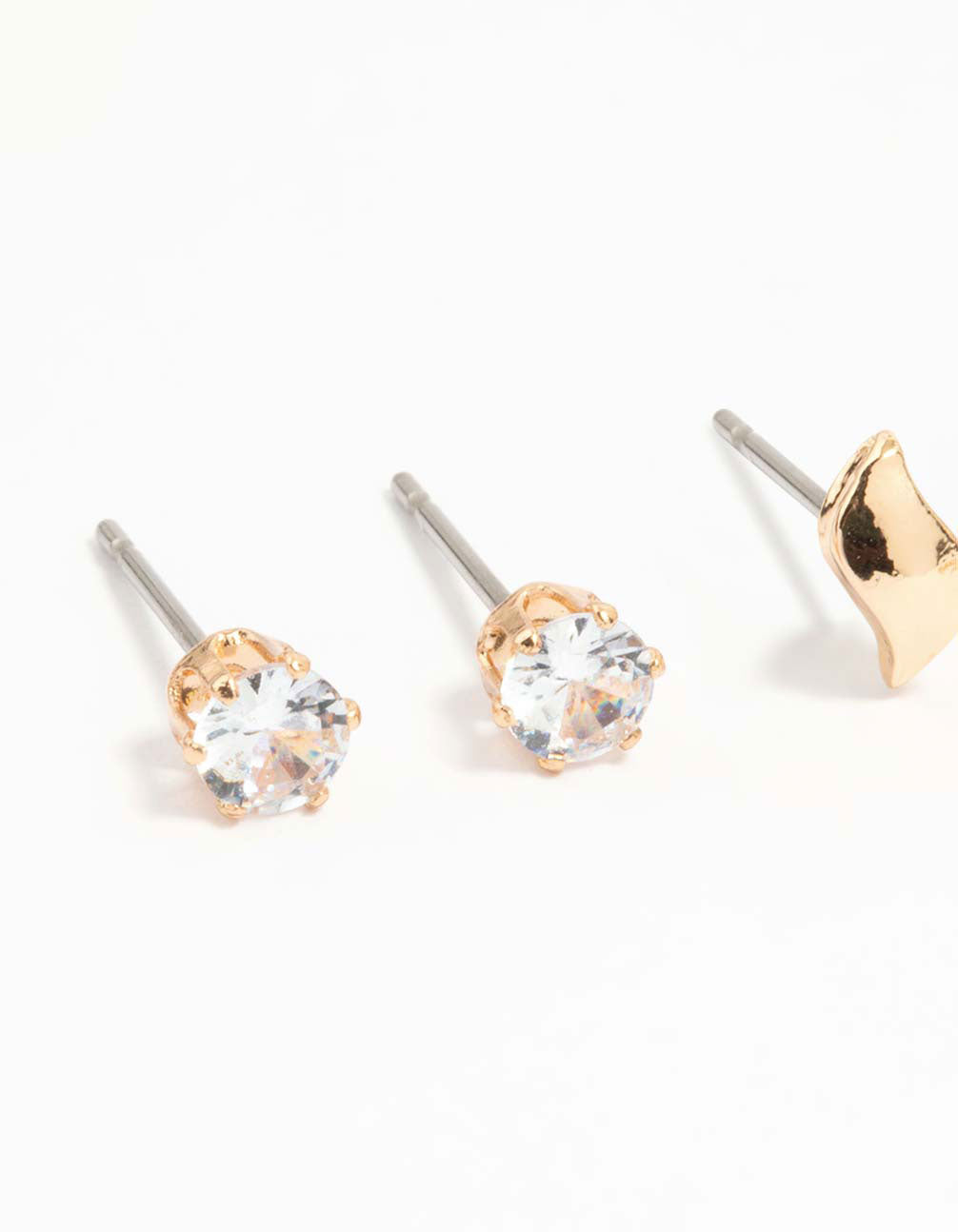 Gold Cubic Zirconia Cross & Stud Earrings 3-Pack