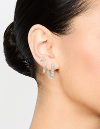 Silver Cubic Zirconia Chain & Sleek Stud Earrings 3-Pack - link has visual effect only