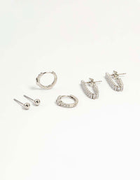 Silver Cubic Zirconia Chain & Sleek Stud Earrings 3-Pack - link has visual effect only